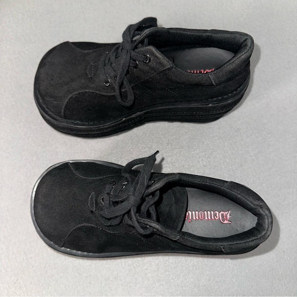 Demonia Platform Sneakers Tempo-08 Vegan Suede Goth Punk Rave Black 6-6.5 -READ - Picture 6 of 14